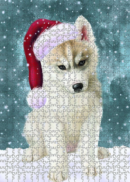 Let It Snow Happy Holidays Siberian Husky Dog Christmas Puzzle with Photo Tin PUZL762