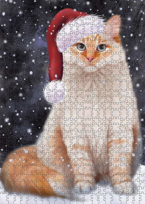 Let It Snow Happy Holidays Siberian Red Cat Christmas Puzzle with Photo Tin PUZL2199