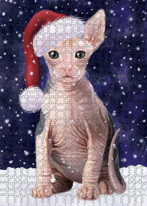 Let It Snow Happy Holidays Sphynx Cat Christmas Puzzle with Photo Tin PUZL2205