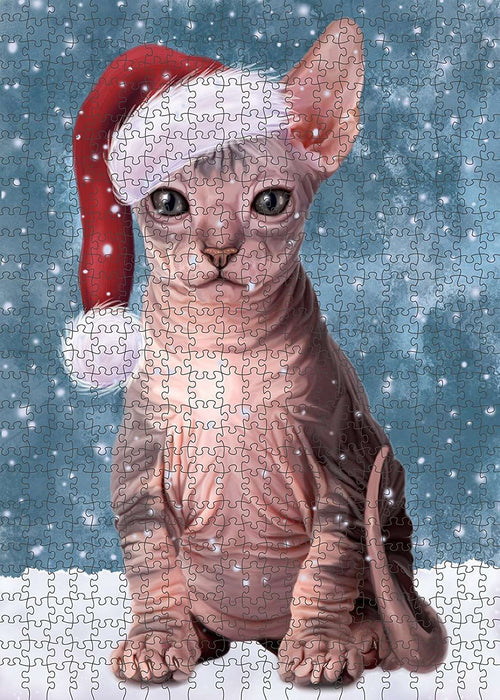 Let It Snow Happy Holidays Sphynx Cat Christmas Puzzle with Photo Tin PUZL2208