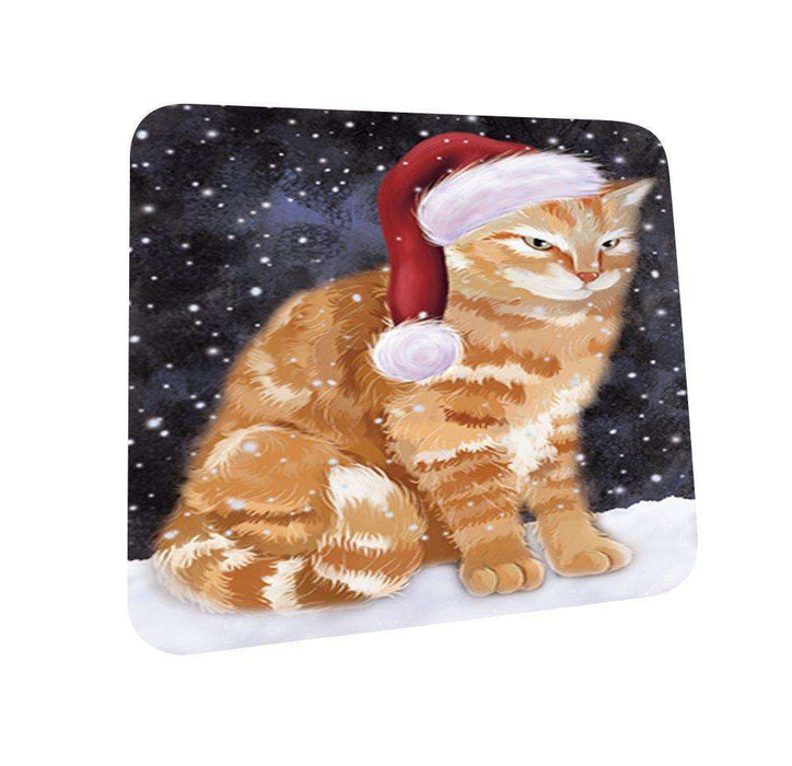 Let It Snow Happy Holidays Tabby Cat Christmas Coasters CST346 (Set of 4)