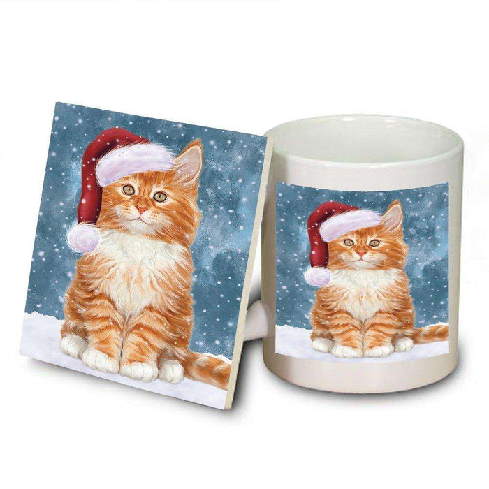 Let It Snow Happy Holidays Tabby Cat Christmas Mug and Coaster Set MUC0472