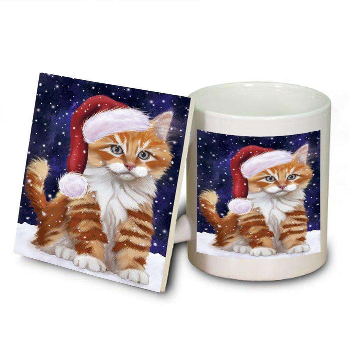 Let It Snow Happy Holidays Tabby Cat Christmas Mug and Coaster Set MUC0473