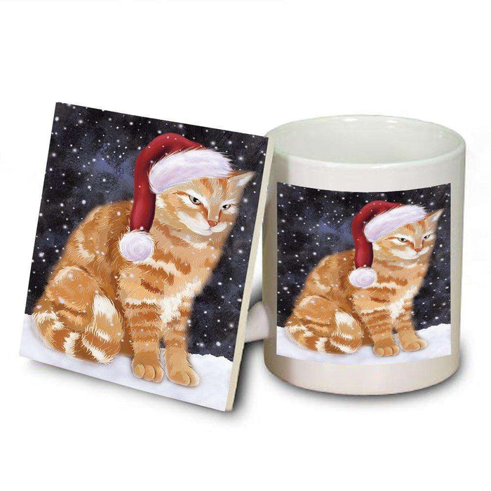 Let It Snow Happy Holidays Tabby Cat Christmas Mug and Coaster Set MUC0474