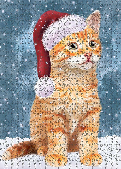 Let It Snow Happy Holidays Tabby Cat Christmas Puzzle with Photo Tin PUZL2220