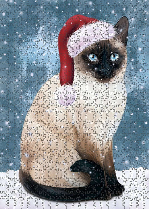Let It Snow Happy Holidays Thai Siamese Cat Christmas Puzzle with Photo Tin PUZL2229