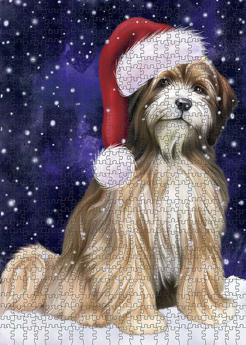 Let It Snow Happy Holidays Tibetan Terrier Dog Christmas Puzzle with Photo Tin PUZL2235