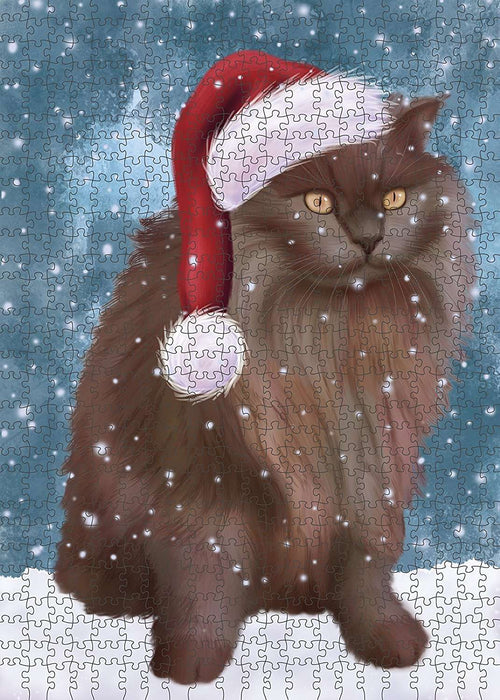Let It Snow Happy Holidays Tiffany Cat Christmas Puzzle with Photo Tin PUZL2241