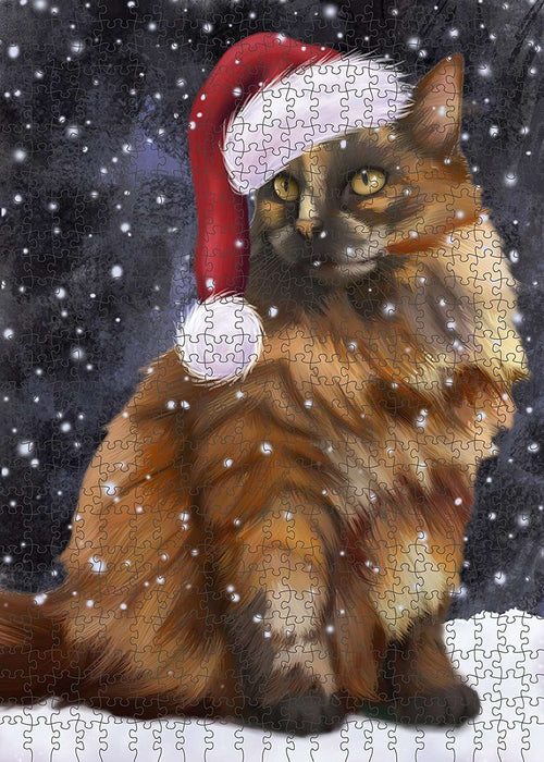 Let It Snow Happy Holidays Tortoiseshell Cat Christmas Puzzle with Photo Tin PUZL2247