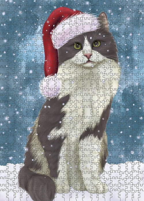 Let It Snow Happy Holidays Turkish Angora Cat Christmas Puzzle with Photo Tin PUZL2250