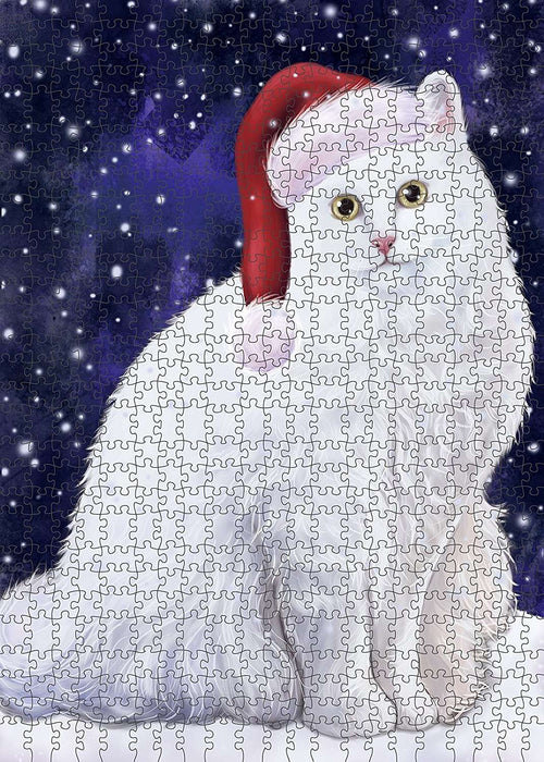 Let It Snow Happy Holidays Turkish Angora Cat Christmas Puzzle with Photo Tin PUZL2253
