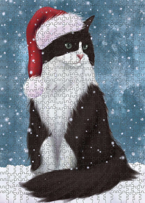 Let It Snow Happy Holidays Tuxedo Cat Christmas Puzzle with Photo Tin PUZL2256
