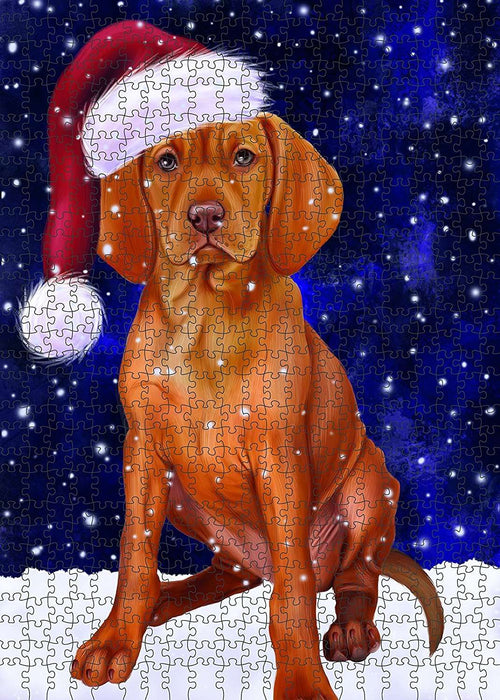 Let It Snow Happy Holidays Vizsla Dog Christmas Puzzle with Photo Tin PUZL828