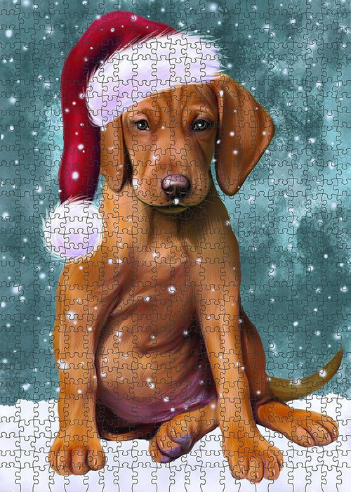 Let It Snow Happy Holidays Vizsla Dog Christmas Puzzle with Photo Tin PUZL831