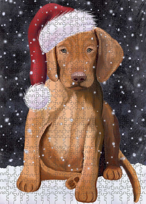 Let It Snow Happy Holidays Vizsla Puppy Christmas Puzzle with Photo Tin PUZL2259