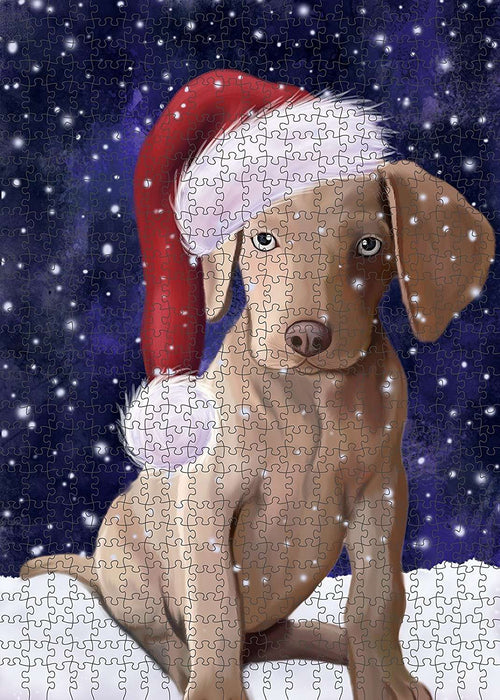 Let It Snow Happy Holidays Weimaraner Puppy Christmas Puzzle with Photo Tin PUZL2265