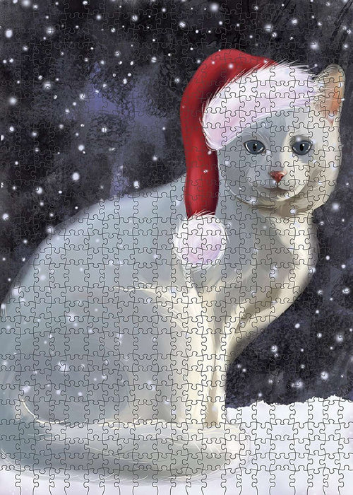 Let It Snow Happy Holidays White Albino Cat Christmas Puzzle with Photo Tin PUZL867