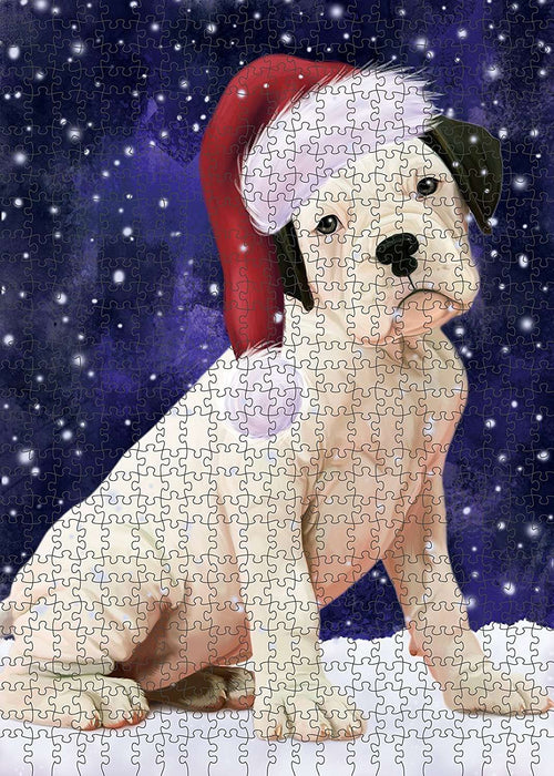 Let It Snow Happy Holidays White Boxer Dog Christmas Puzzle with Photo Tin PUZL2286
