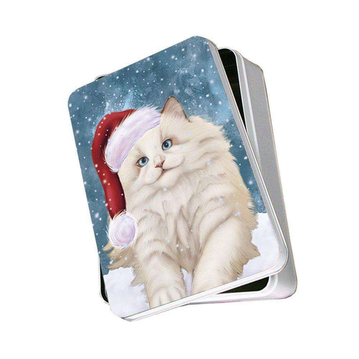 Let It Snow Happy Holidays White Ragdool Cat Christmas Photo Storage Tin PTIN0318