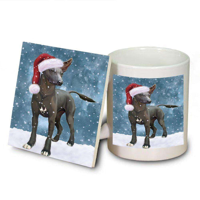 Let It Snow Happy Holidays Xoloitzcuintli Mexican Haireless Dog Christmas Mug and Coaster Set MUC0320