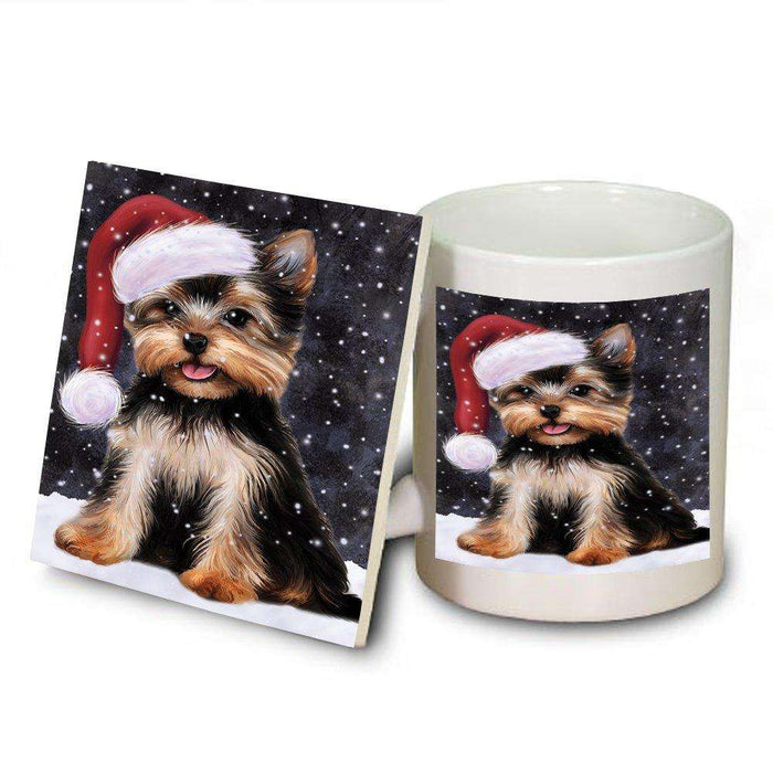 Let It Snow Happy Holidays Yorkshire Terrier Dog Christmas Mug and Coaster Set MUC0321