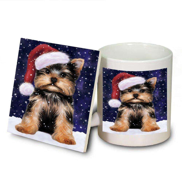 Let It Snow Happy Holidays Yorkshire Terrier Dog Christmas Mug and Coaster Set MUC0322