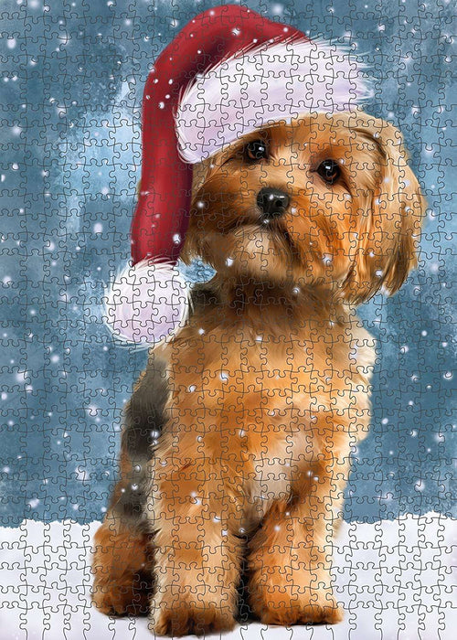 Let It Snow Happy Holidays Yorkshire Terrier Dog Christmas Puzzle with Photo Tin PUZL2289