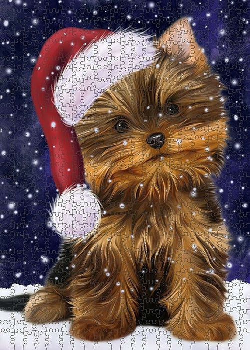 Let It Snow Happy Holidays Yorkshire Terrier Dog Christmas Puzzle with Photo Tin PUZL2295