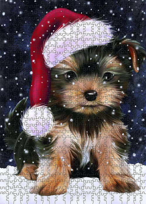 Let It Snow Happy Holidays Yorkshire Terrier Dog Christmas Puzzle with Photo Tin PUZL879