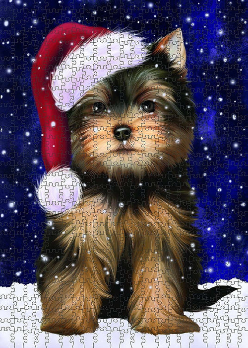 Let It Snow Happy Holidays Yorkshire Terrier Dog Christmas Puzzle with Photo Tin PUZL882