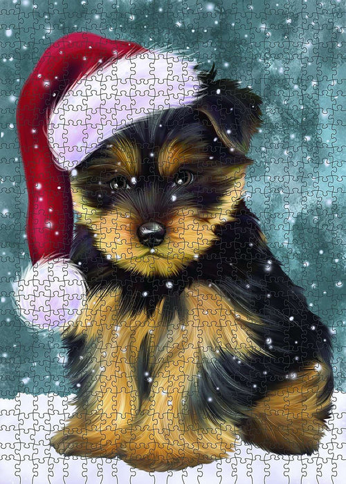 Let It Snow Happy Holidays Yorkshire Terrier Dog Christmas Puzzle with Photo Tin PUZL885