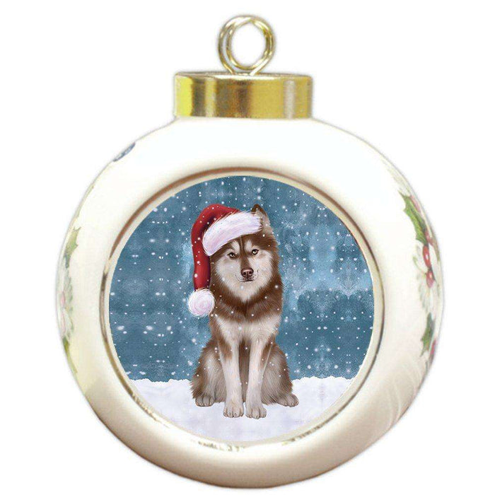 Let It Snow Husky Dog Christmas Round Ball Ornament POR933