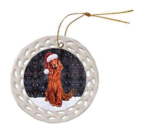 Let It Snow Irish Setter Dog Christmas Round Doily Ornament POR351