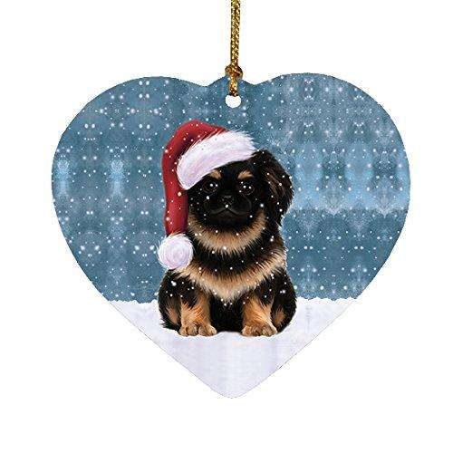 Let It Snow Pekingese Dog Christmas Heart Ornament POR2031