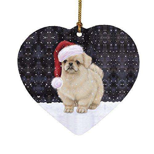 Let It Snow Pekingese Dog Christmas Heart Ornament POR2032