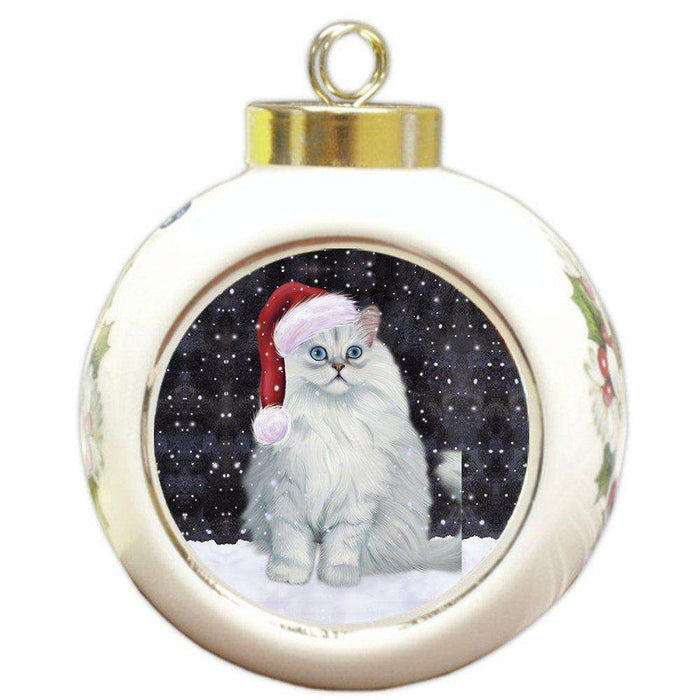 Let It Snow Persian Cat Christmas Round Ball Ornament POR940