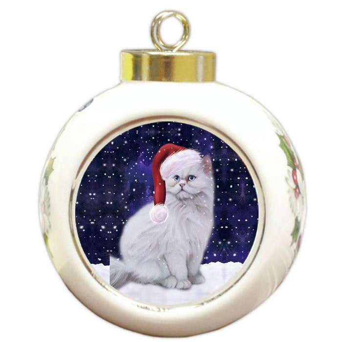 Let It Snow Persian Cat Christmas Round Ball Ornament POR941