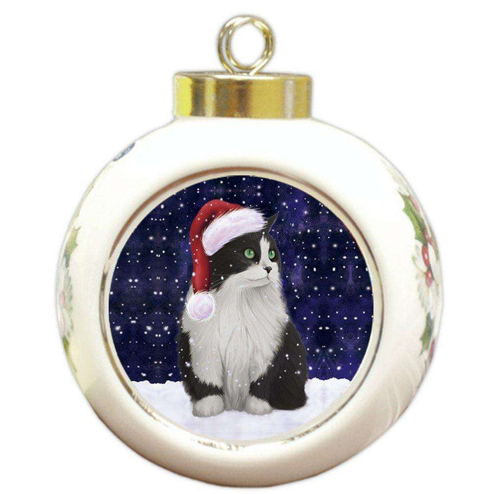 Let It Snow Persian Cat Christmas Round Ball Ornament POR942
