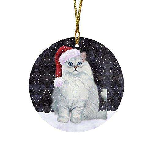 Let It Snow Persian Cat Christmas Round Flat Ornament POR1504