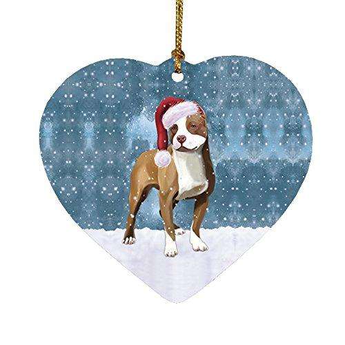 Let It Snow Pit Bull Dog Christmas Heart Ornament POR2038