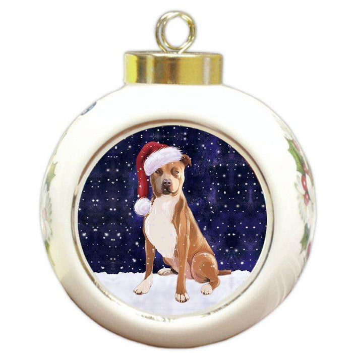 Let It Snow Pit Bull Dog Christmas Round Ball Ornament POR943
