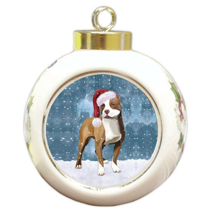 Let It Snow Pit Bull Dog Christmas Round Ball Ornament POR944