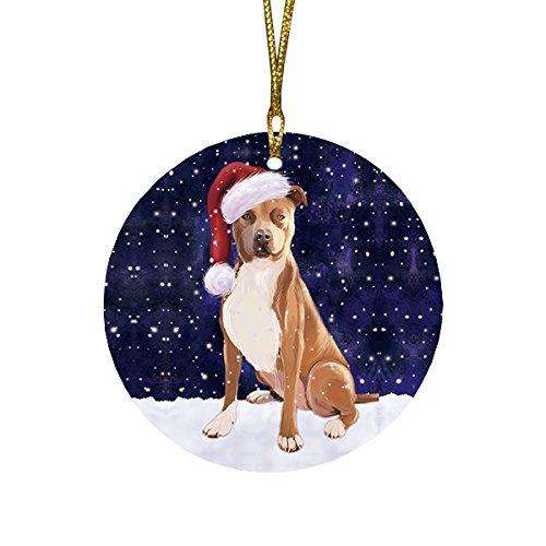 Let It Snow Pit Bull Dog Christmas Round Flat Ornament POR1507