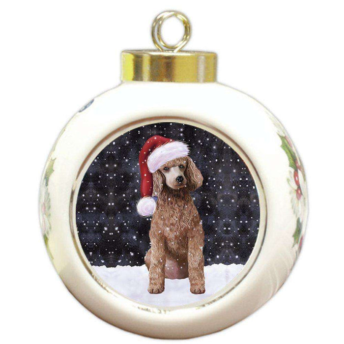 Let It Snow Poodle Apricot Dog Christmas Round Ball Ornament POR945
