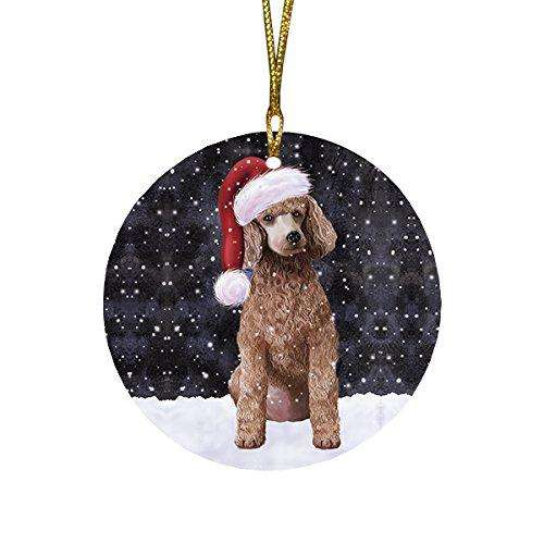 Let It Snow Poodle Apricot Dog Christmas Round Flat Ornament POR1509