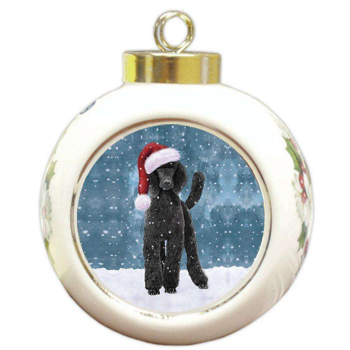 Let It Snow Poodle Black Dog Christmas Round Ball Ornament POR946