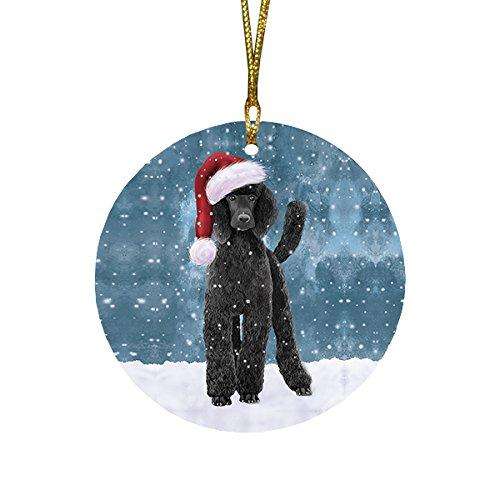 Let It Snow Poodle Black Dog Christmas Round Flat Ornament POR1510