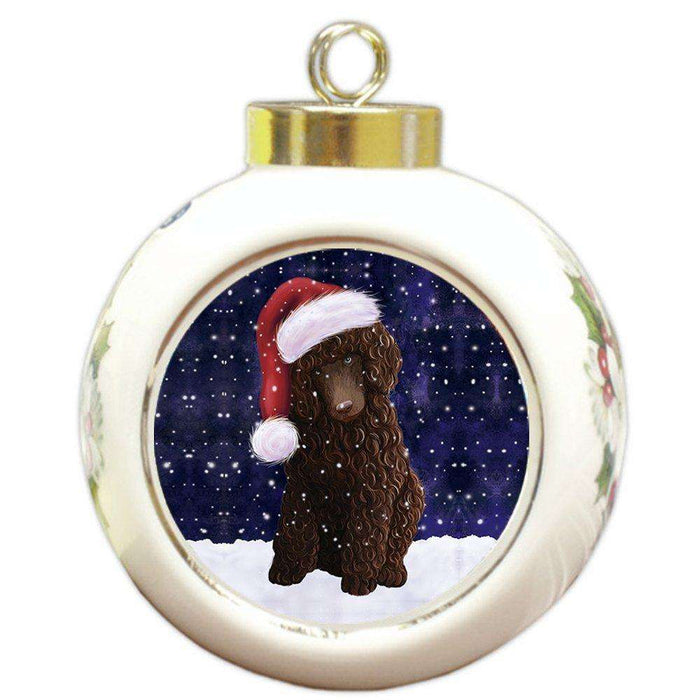 Let It Snow Poodle Brown Dog Christmas Round Ball Ornament POR947