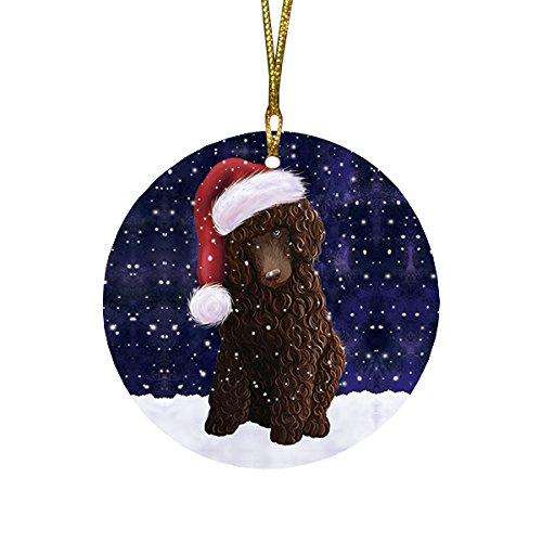 Let It Snow Poodle Brown Dog Christmas Round Flat Ornament POR1511