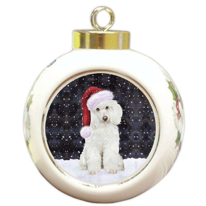 Let It Snow Poodle Dog Christmas Round Ball Ornament POR948